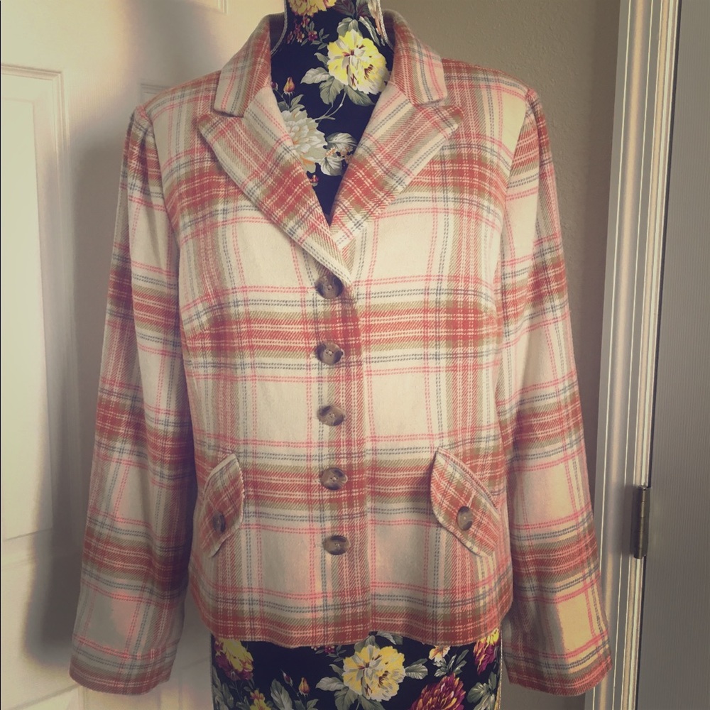 Sundance Catalog Traci Ivory plaid blazer 16